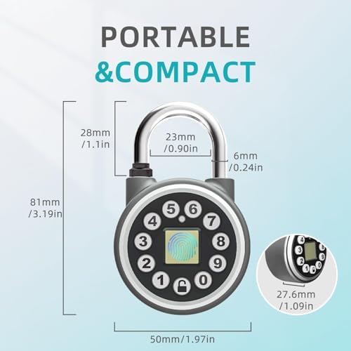 SFW Fingerprint Padlock,Bluetooth Pad Locks with Code, Water Resistant Smart Padlocks with Mobile App.Suitable for Gym, Sports Facilities, Bicycles, Schools, Luggage and Lockers