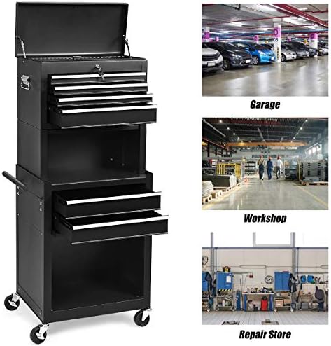 S AFSTAR 6-Drawer Rolling Tool Chest, High Capacity Tool Storage Cabinet with Wheels and Locking System, Removable Toolbox Organizer with Sliding Drawers (Black)