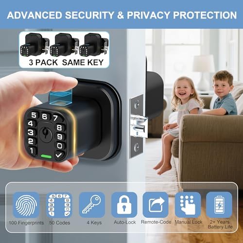 Richelock IU53 Double-Sided Fingerprint & Keypad Door Lock, All-Weather, Fully Waterproof Biometric Entry with Dual-Sided Codes, Same Key Both Sides for for Outdoor, Indoor, Gate, Fence
