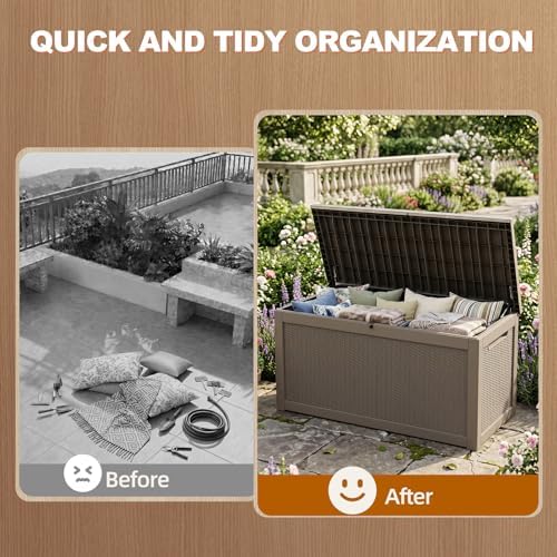 EFU Outdoor Storage Box 360 Gallon Deck Box, Waterproof Resin, Grey