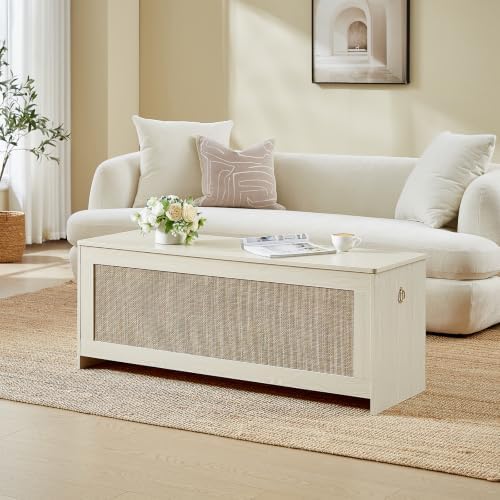47.2" Storage Chest Extra Large,Rattan Storage Bench(White Cream)