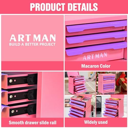 5-Drawer Metal Tool Box for DIY, Pink-Purple