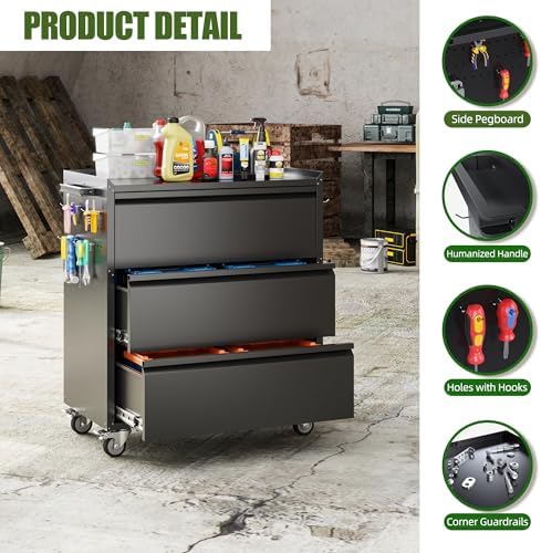 Reemoon 35" H Metal Garage Storage Cabinet with Wheels,Black