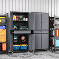 73" Metal Garage Storage Cabinet with Wheels， Rolling Tool Storage with Locking Doors， Adjustable Shelves and Drawer, Heavy Duty Steel Tool Cabinet for Garage, Warehouse, School(Black Grey)