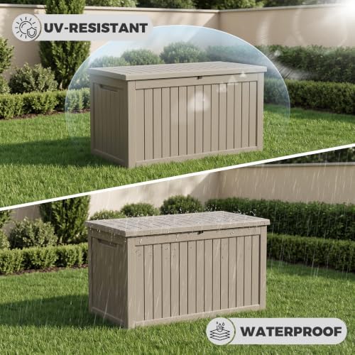 270 Gallon Outdoor Storage Box Waterproof, Lockable Resin Deck Box Large Storage Bin for Patio Furniture Cushion, Garden Tools, Pool Accessories, UV-Resistant Outside Delivery, Gray