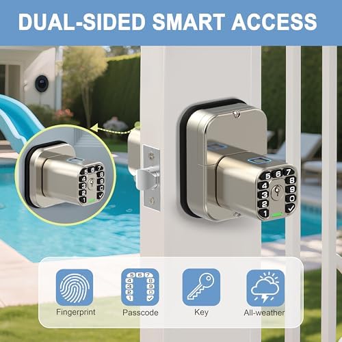 Richelock IU53 Double-Sided Fingerprint & Keypad Door Lock, All-Weather, Fully Waterproof Biometric Entry with Dual-Sided Codes, Same Key Both Sides for for Outdoor, Indoor, Gate, Fence