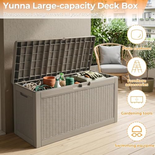 Resin Deck Box Outdoor Storage Box Waterproof for Patio Furniture,Outdoor Cushions,Garden Tools and Pool Supplies (Grey, 70 Gallon)