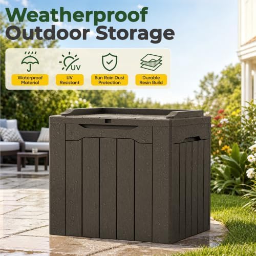 Flamaker 2 Pack Deck Box 31 Gallon Waterproof Resin Storage Box with Lid