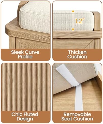 Akxomel 39.4" Fluted Shoe Storage Bench 2 Doors Wooden Entryway Bench Oak
