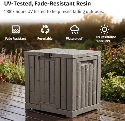 EAST OAK Outdoor Storage Box, 31 Gallon Deck Box, Waterproof Resin Storage Bin for Patio Cushions, Gardening Tools, Accessories, Lockable, UV Resistant, Brown