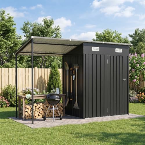 Aoxun 5x3FT Outdoor Storage Shed & Hardtop Canopy Gazebo Combo