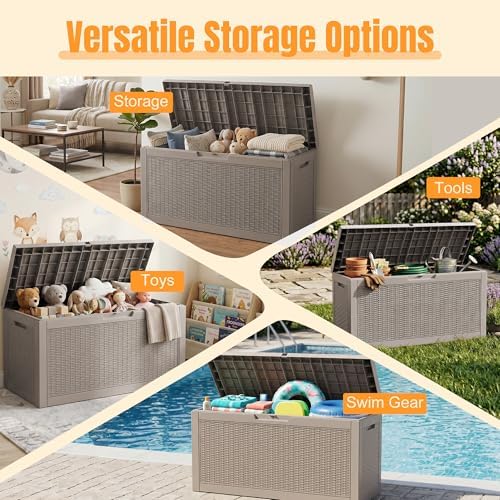 Outdoor Storage Box,100 Gallon Waterproof Resin Patio Deck Box