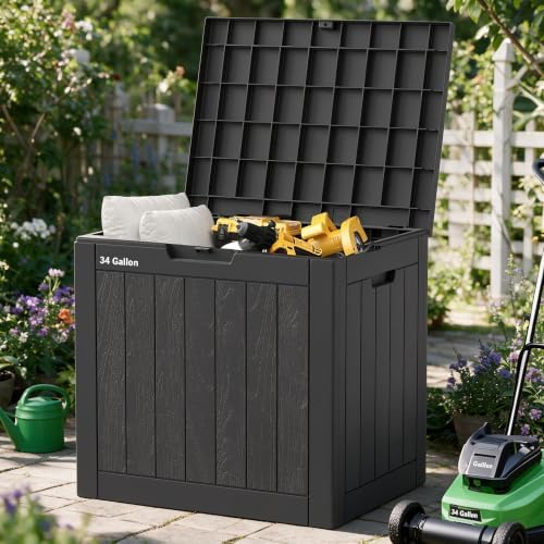NUNU LAB 34 Gal Outdoor Storage Box Waterproof Lockable,Deck Box,Black