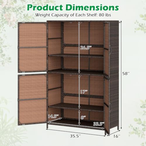 Tangkula Rattan Outdoor Storage Cabinet with 2 Adjustable Shelves
