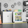 Metal Storage Cabinet，Garage Storage Cabinet with 2 Lockable Doors and 2 Adjustable Shelves, 36'' Steel Tool Cabinet for Garage, Office, Home, School(White)