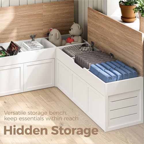 Kikihouse L-Shaped Corner Storage Bench, Backless Wood Bench, Wood