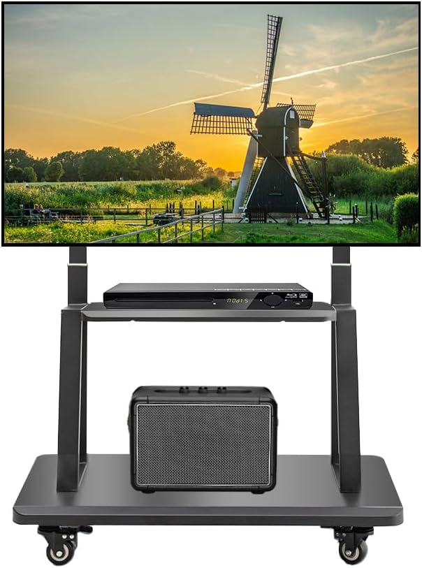 Hellsehen Mobile TV Cart, Rolling TVs Cart on Wheels Height Adjustable