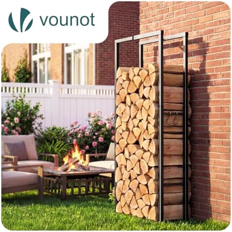 VOUNOT Firewood Rack Adjustable Firewood Holder Heavy Duty Log Holder Stand for Fireplace Fire Wood Storage Holder for Indoor Outdoor 5 ft Height Black