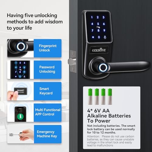 Smart Fingerprint Lock with Lever Handle, Keypad Touchscreen Keyless Entry Front Door Knob, APP Control Biometric Electronic Digital Deadbolt Set