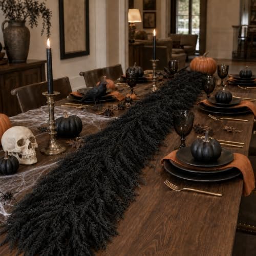 Black Halloween Mantle Garland Decor Gothic Garlands for Decorations 6Ft Fireplace Indoor Home Fall Decoration
