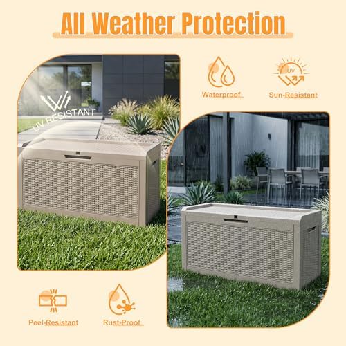 Outdoor Storage Box,100 Gallon Waterproof Resin Patio Deck Box