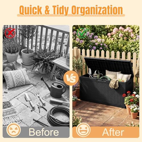 Outdoor Storage Box,120 Gallon Waterproof Resin Patio Deck Box