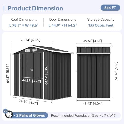 6x4FT Outdoor Storage Shed Black