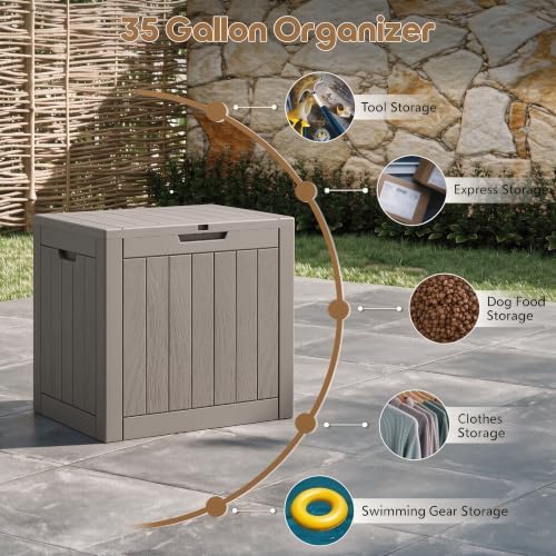 NUNU LAB 35 Gal Outdoor Storage Box Waterproof Lockable,Deck Box,Grey