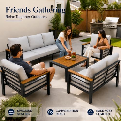 Aluminum Outdoor Patio Furniture, 5 Piece 7-Seat Conversation Set with 2 Chai...