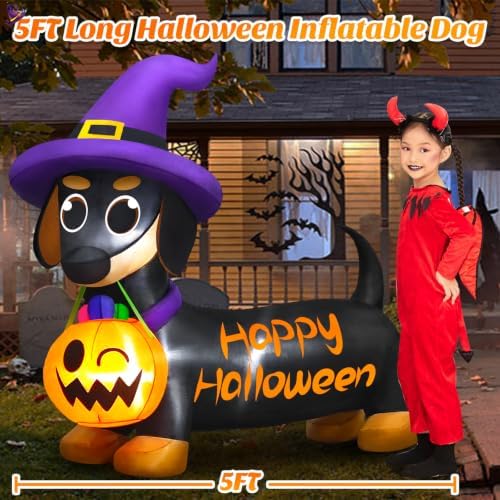 Danxilu Halloween Inflatables Outdoor Decorations 5 FT Dachshund Wiener Dog