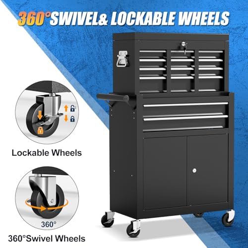 10-Drawer Rolling Tool Chest with wheels, Lockable 2-in-1 Tool Box