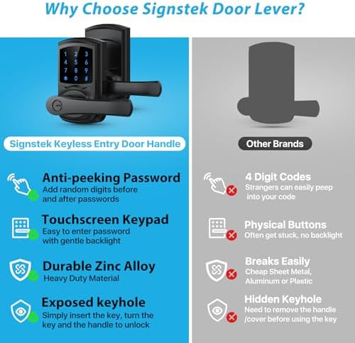 Signstek Keyless Entry Door Lock, Keypad Door-Lock with Code, Electronic Digital Smart Lock for Front Door with Handle, Touchscreen, Satin Nickel
