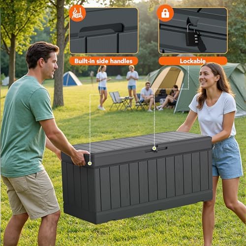 78 Gallon Deck Box Outdoor Indoor Waterproof Storage Box, Gray