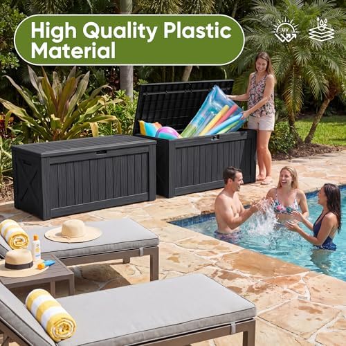 Flamaker Internal 120 Gallon Deck Box Waterproof, Large Outdoor Storage Box