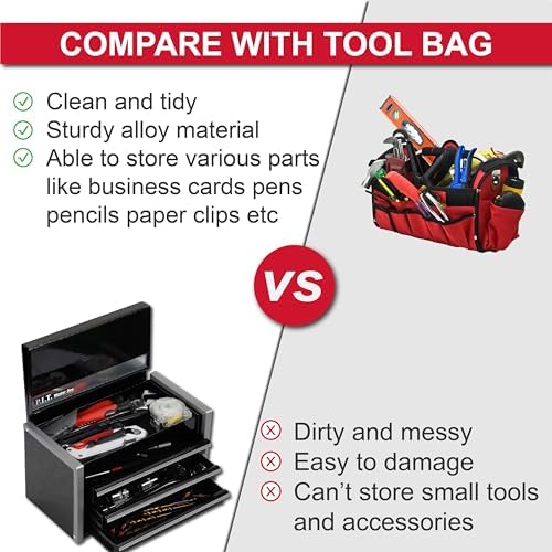 P.I.T. Mini Tool Box,3 Drawers Small Metal Toolbox for Tools Storage,Black