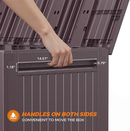 VINGLI 90 Gallon Lockable Durable Outdoor Storage Box, Brown