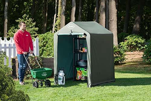 Scotts 4x4x6 FT Pop-Up Outdoor Storage Shed, Portable Water-Resistant Deck & Garden Tent Shelter for Tools, Equipment & Lawn Gear