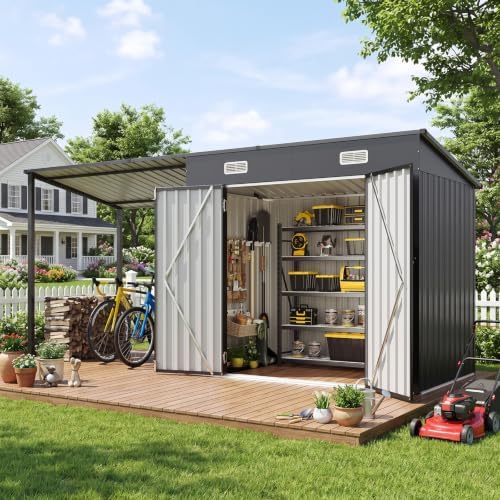 Aoxun 12'x3.5' Outdoor Storage Shed & Hardtop Gazebo Combo Black