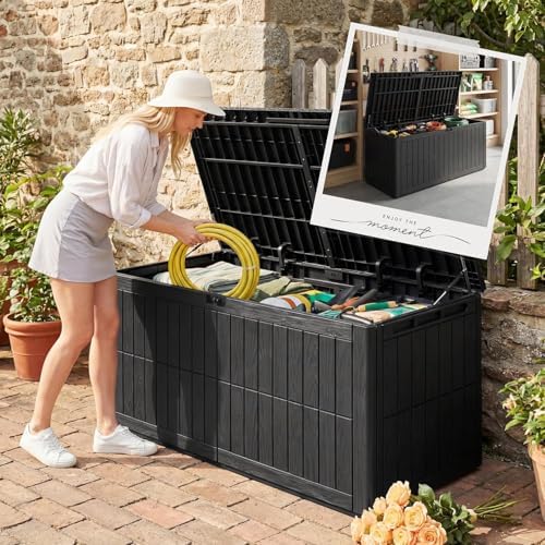 UDPATIO 120 Gallon Lockable Deck Box Outdoor Storage Box Waterproof Indoor Outdoor Storage Container for Patio Cushions Garden Tools Package Delivery Boxes for Outside