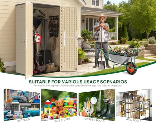 Outdoor Storage Shed Waterproof, 61 Cu.Ft Tall Vertical Resin Sheds
