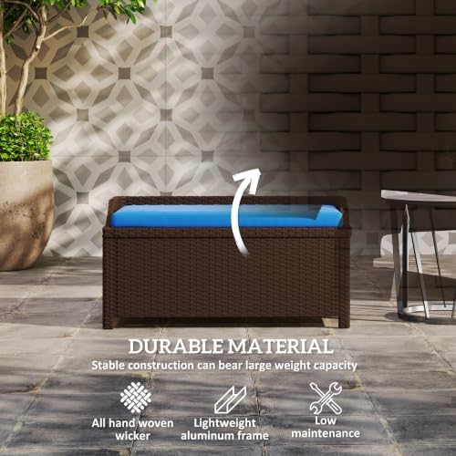 Outsunny 34 Gallon Outdoor Wicker Storage Bench Deck Box Blue