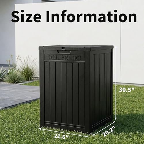 Package Delivery Box, Lockable Resin Outdoor Package, Waterproof Deck Box for Porches, Patios, Indoor & Outdoor Use (57 Gallon, Black)