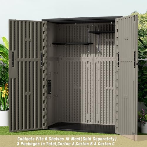 KINYING Plastic Shelving for 37 Cu.ft Horizontal Shed and 57 Cu.ft Vertical Shed, One Shelf with 2 Hooks On The Package, 25.5 in * 13 in, Easy Assembly