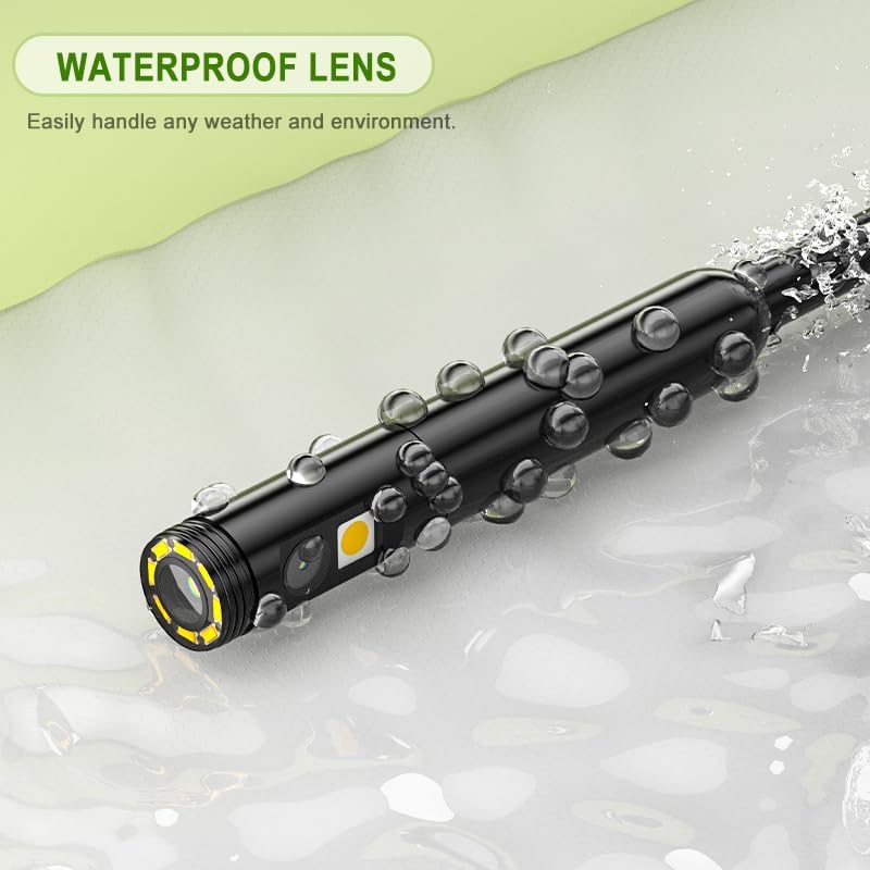 dual lens borescope with light, 1080p industrial endoscope on a desk or shelf