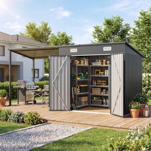 Aoxun 12x4FT Outdoor Lean to Shed & Hardtop Gazebo Black