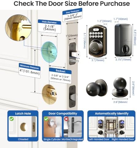 Veise KS01C Keyless Entry Deadbolt Door Lock with Knobs, Oil Rubbed Bronze
