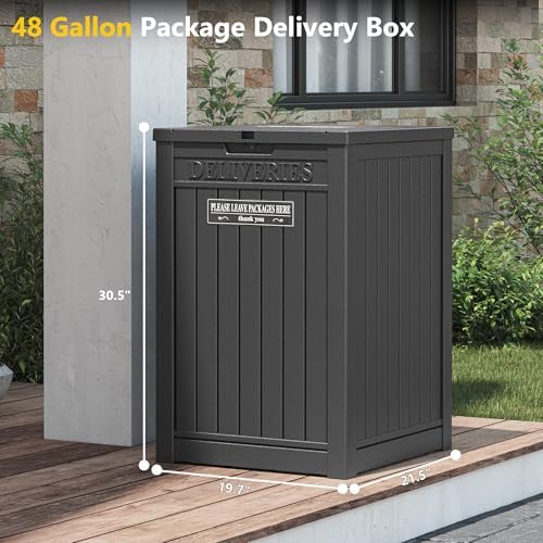 LHBGO Package Delivery Box for Outside, 48 Gallon Storage with Lockable Secure, Large Resin Outdoor Package Drop Container