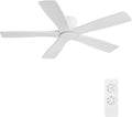 WINGBO 54" Flush Mount DC Ceiling Fans Without Lights, 5 Carved Solid Wood