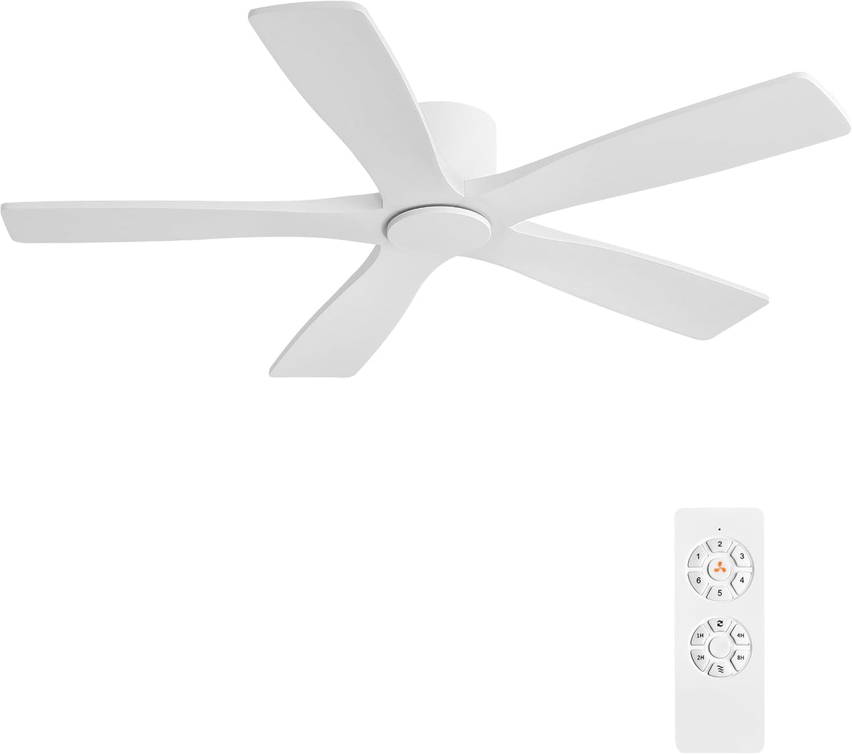 WINGBO 54" Flush Mount DC Ceiling Fans Without Lights, 5 Carved Solid Wood