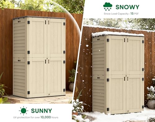 Outdoor Storage Shed Waterproof, 61 Cu.Ft Tall Vertical Resin Sheds